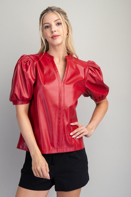 Red Hot Faux Leather Top