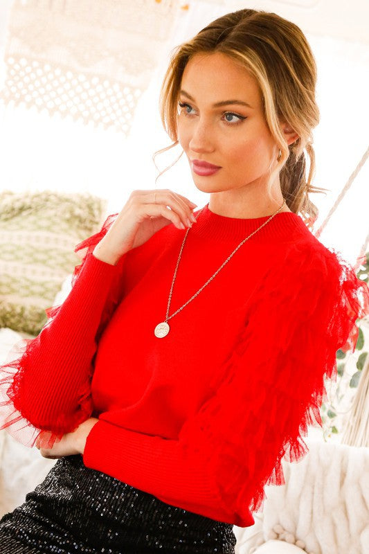 Tiered Lace Red Sweater