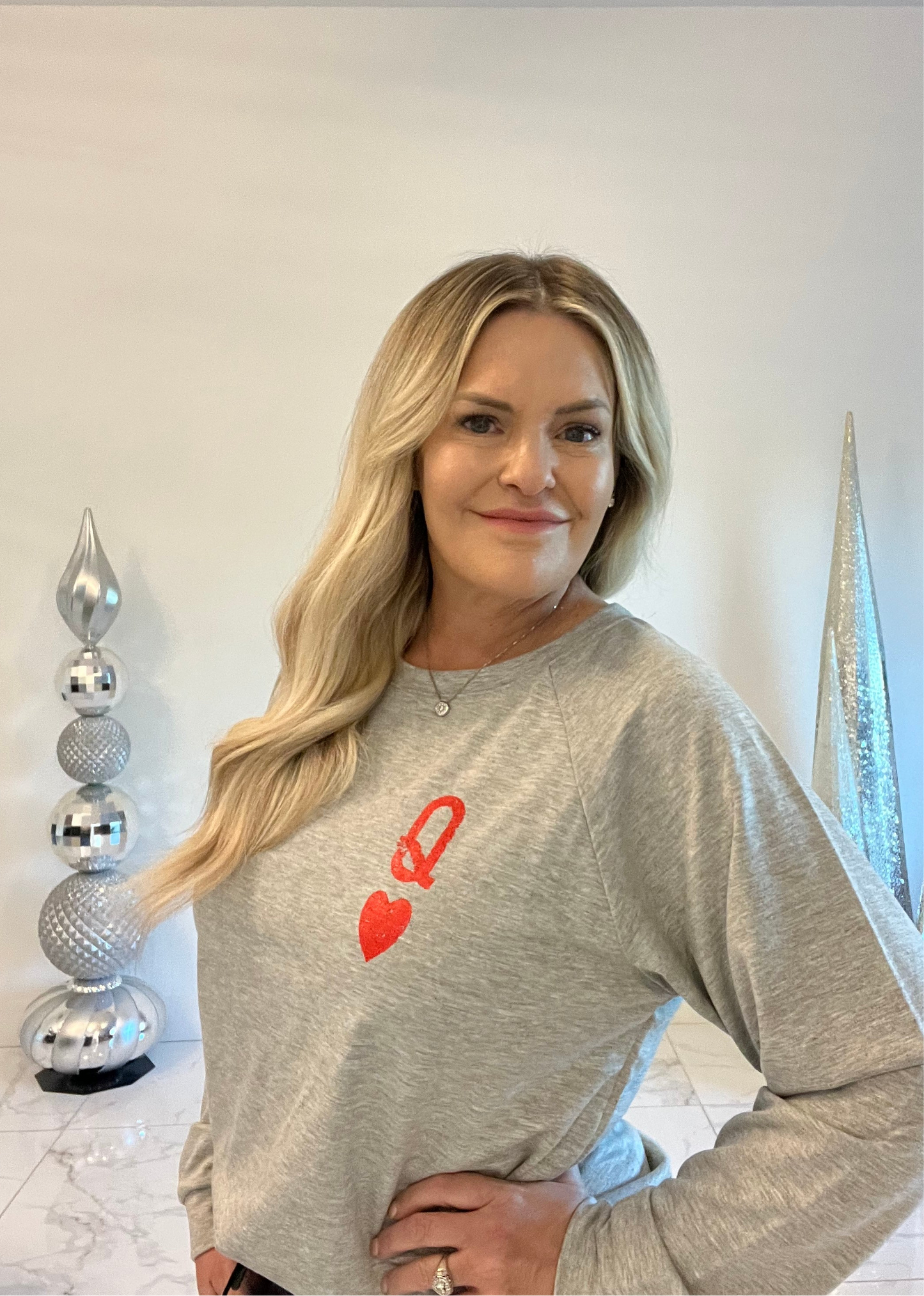 Queen of Hearts Grey Long Sleeve Top