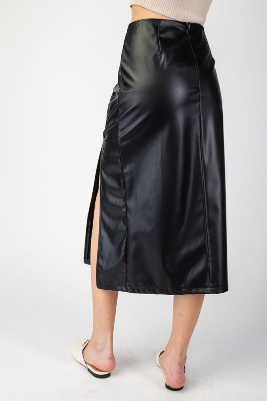 *NEW: Black Faux Leather Ruched Skirt