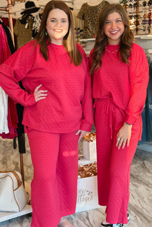 Checkered Top and Pants Set in Raspberry