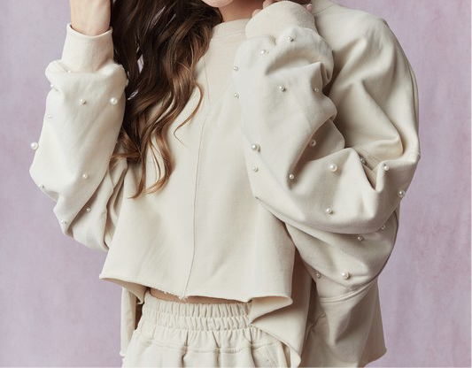 Pearl Embellished Crop Sweatshirt