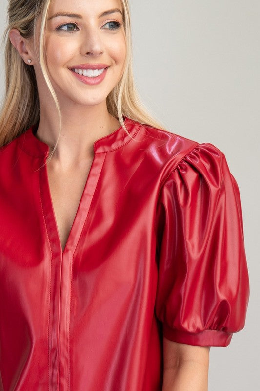 Red Hot Faux Leather Top