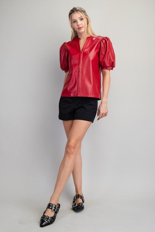 Red Hot Faux Leather Top