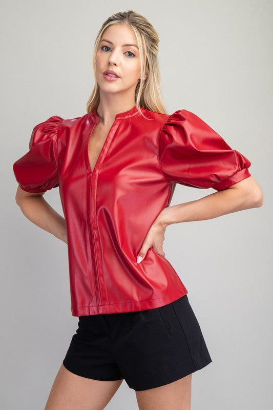 Red Hot Faux Leather Top