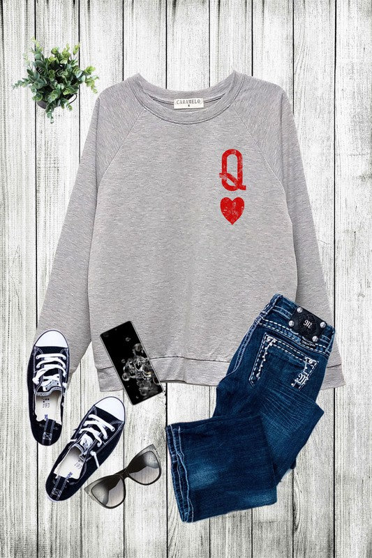 Queen of Hearts Grey Long Sleeve Top