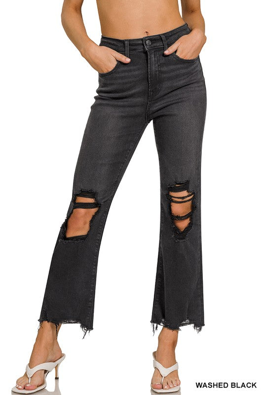 Black Distressed Cropped Jeans - SO SOFT!