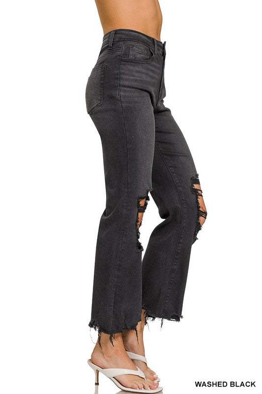 Black Distressed Cropped Jeans - SO SOFT!