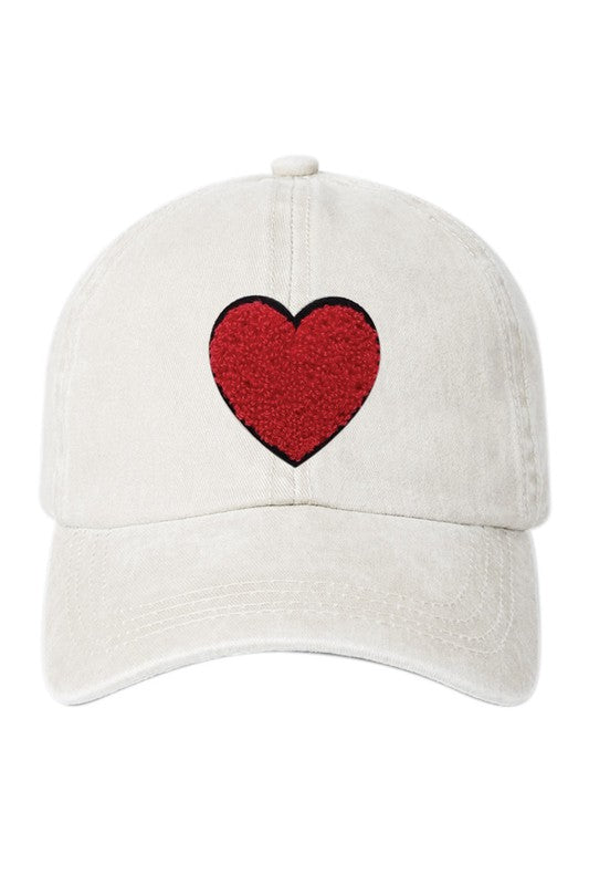 Chenille Heart Hat - White