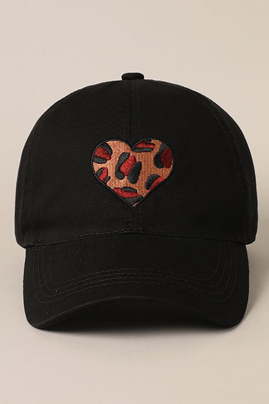 Leopard Heart Hat - Black