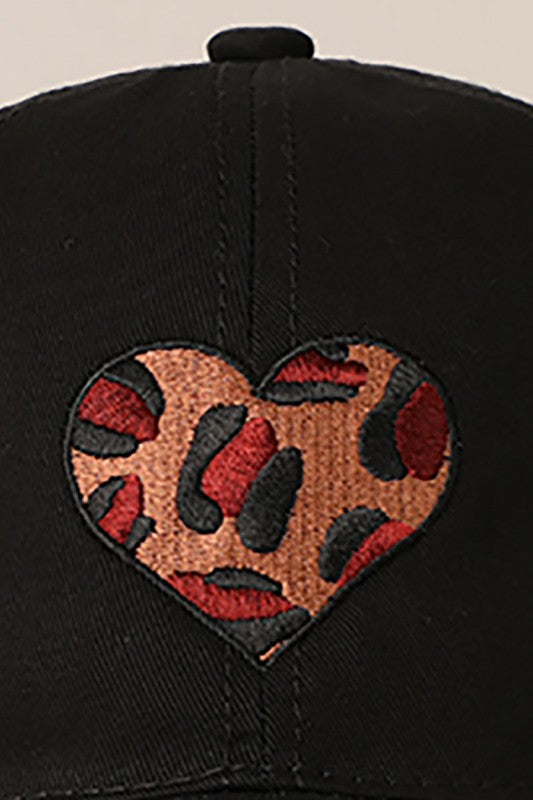 Leopard Heart Hat - Black
