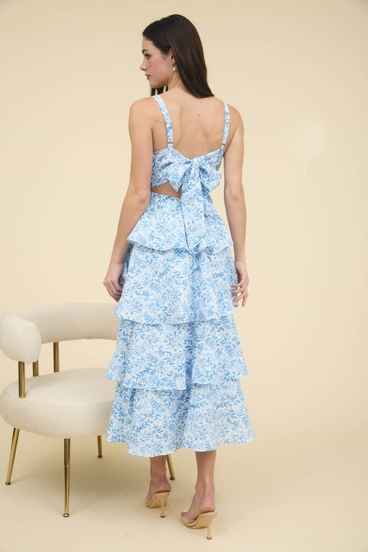 *NEW: Blue Floral Tiered Maxi Dress - Tie Back