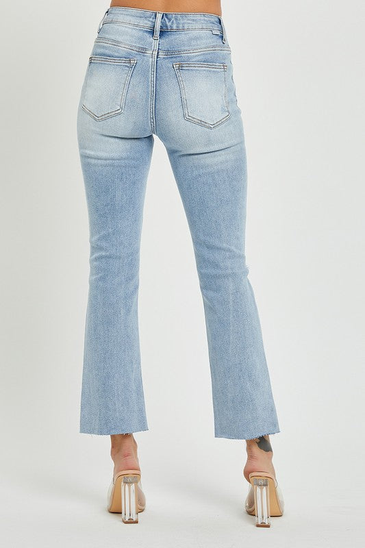 Risen Vintage Washed Straight Leg Cropped Jeans