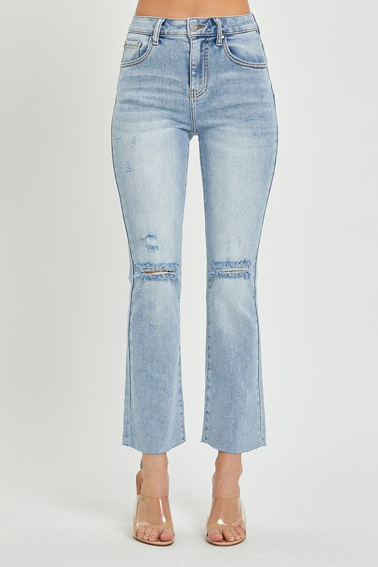 Risen Vintage Washed Straight Leg Cropped Jeans