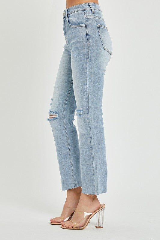 Risen Vintage Washed Straight Leg Cropped Jeans