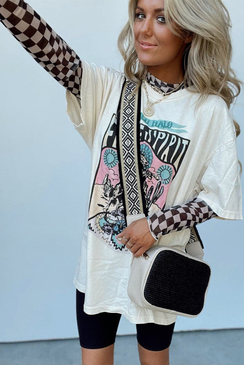 Black White Checkered Mesh Long Sleeve
