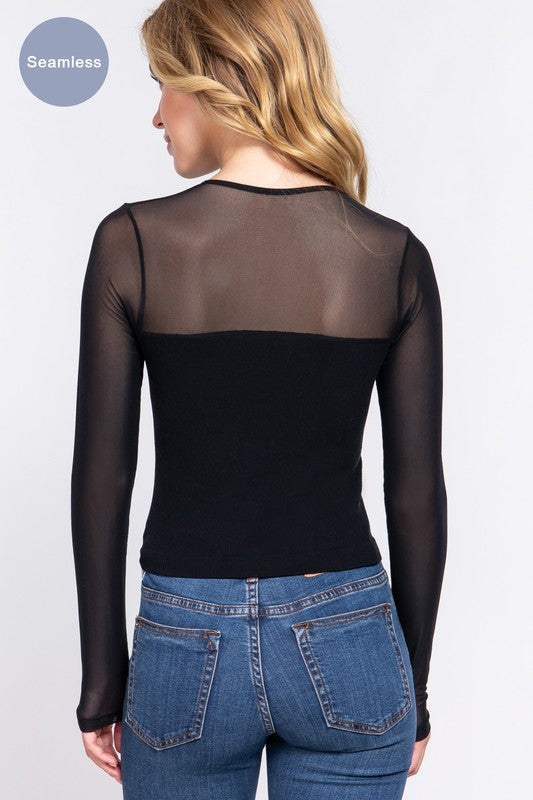 Long Sleeve Mesh Top - Black