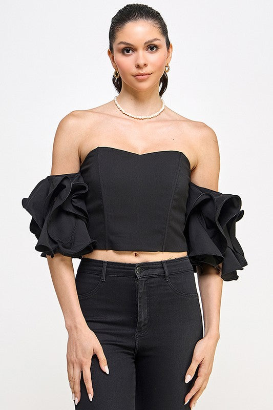 Give Me All the Glam Ruffled Sleeves/Off Shoulder Top