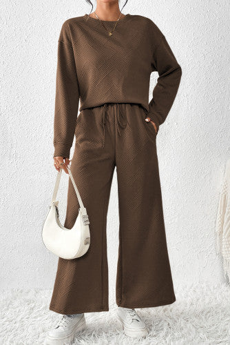 Brown Textured Two-piece Cozy Outfit