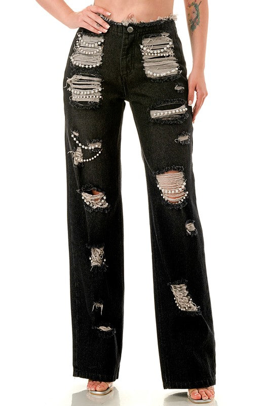 Give Me All the Glam Pearl and Rhinestone Jeans