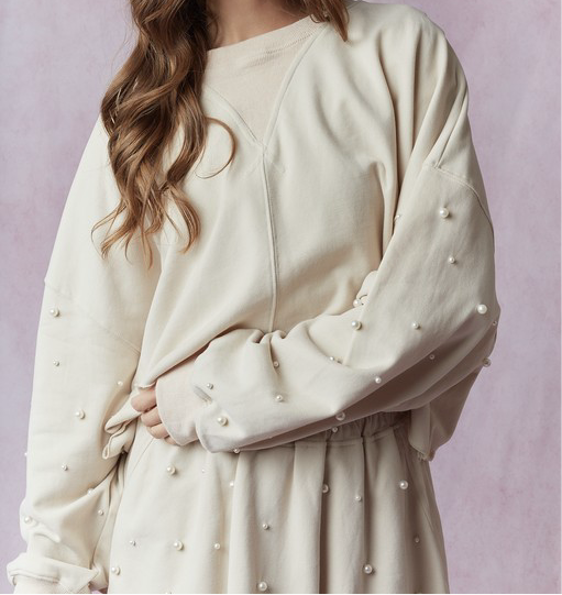 Pearl Embellished Crop Sweatshirt