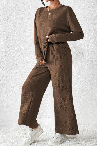 Brown Textured Two-piece Cozy Outfit