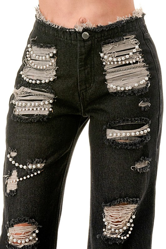 Give Me All the Glam Pearl and Rhinestone Jeans