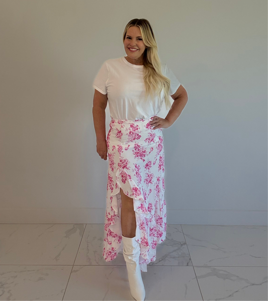 *NEW:  Boho Pink & White Floral Maxi Skirt