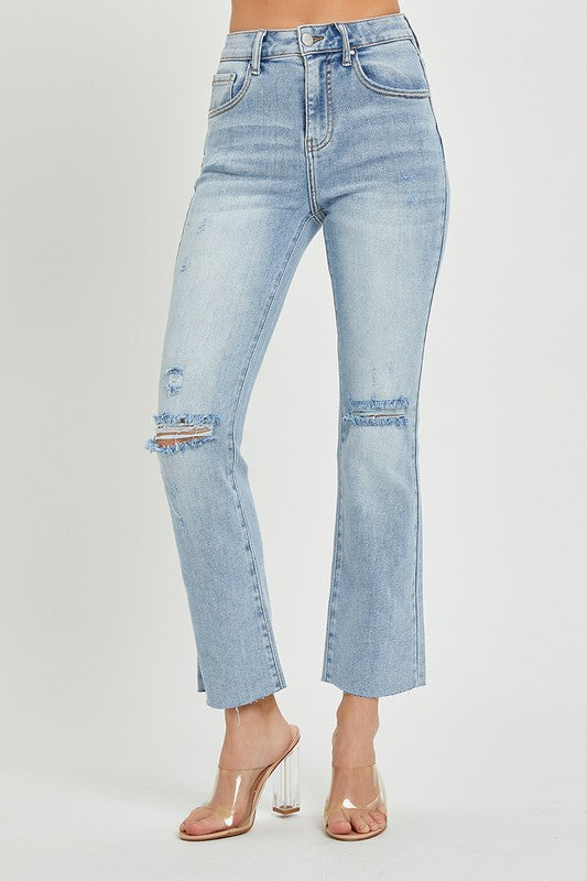 Risen Vintage Washed Straight Leg Cropped Jeans